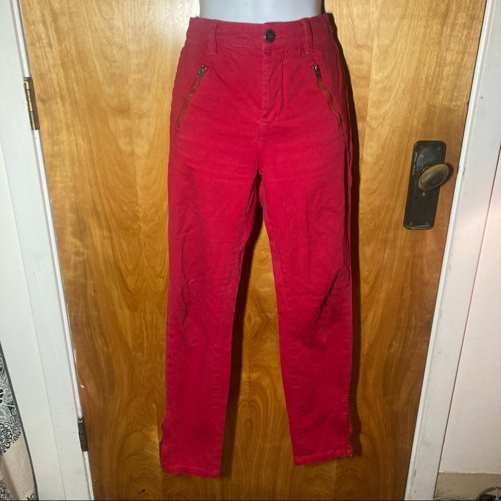 Silence + Noise Red Zipper High Waisted Jeggings Size 26